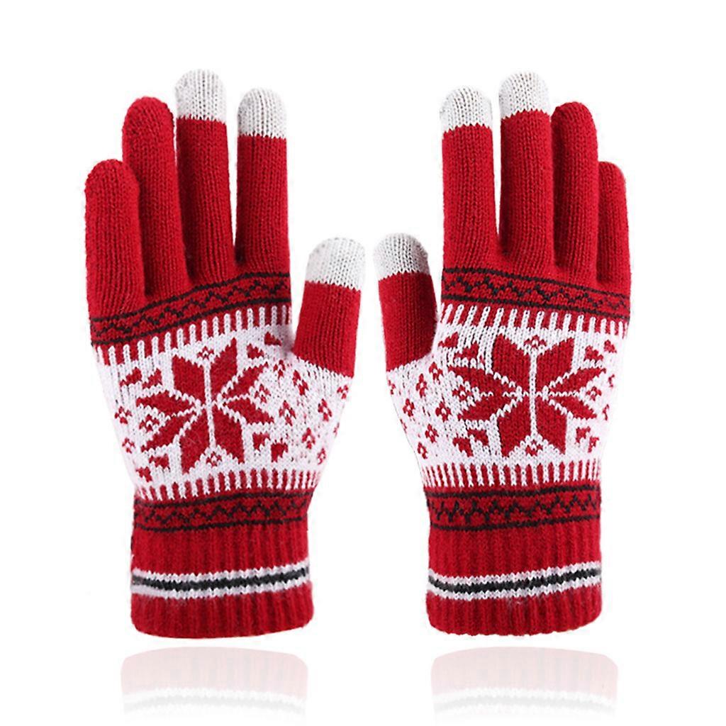 Unisexe Winter Snowflake Gants tricotés épaissir Moelleux doublés mitaines à écran tactile