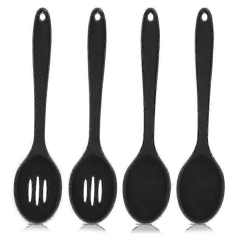 Silicone Nonstick And Slotted Spoons Serving Slotted Spoonblack 4 Pcs