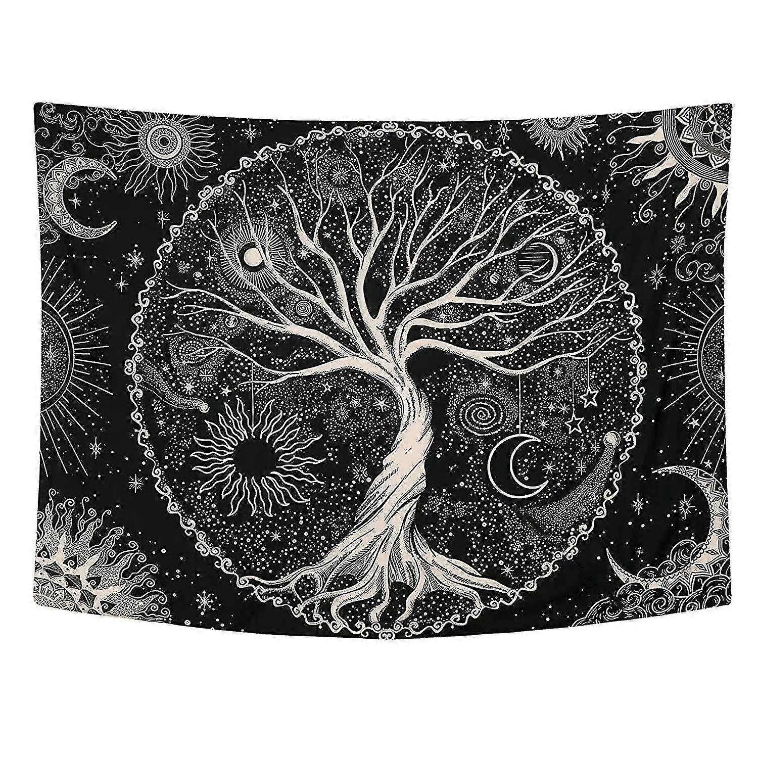 Tree Tapestry Moon And Sun Black Wall Hanging Tapestry Psychedelic
