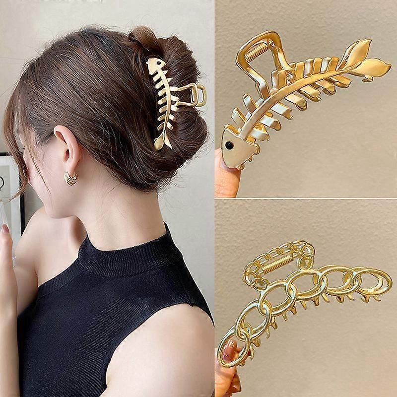 Metal Hair Claw Chic Metallic Fishbone