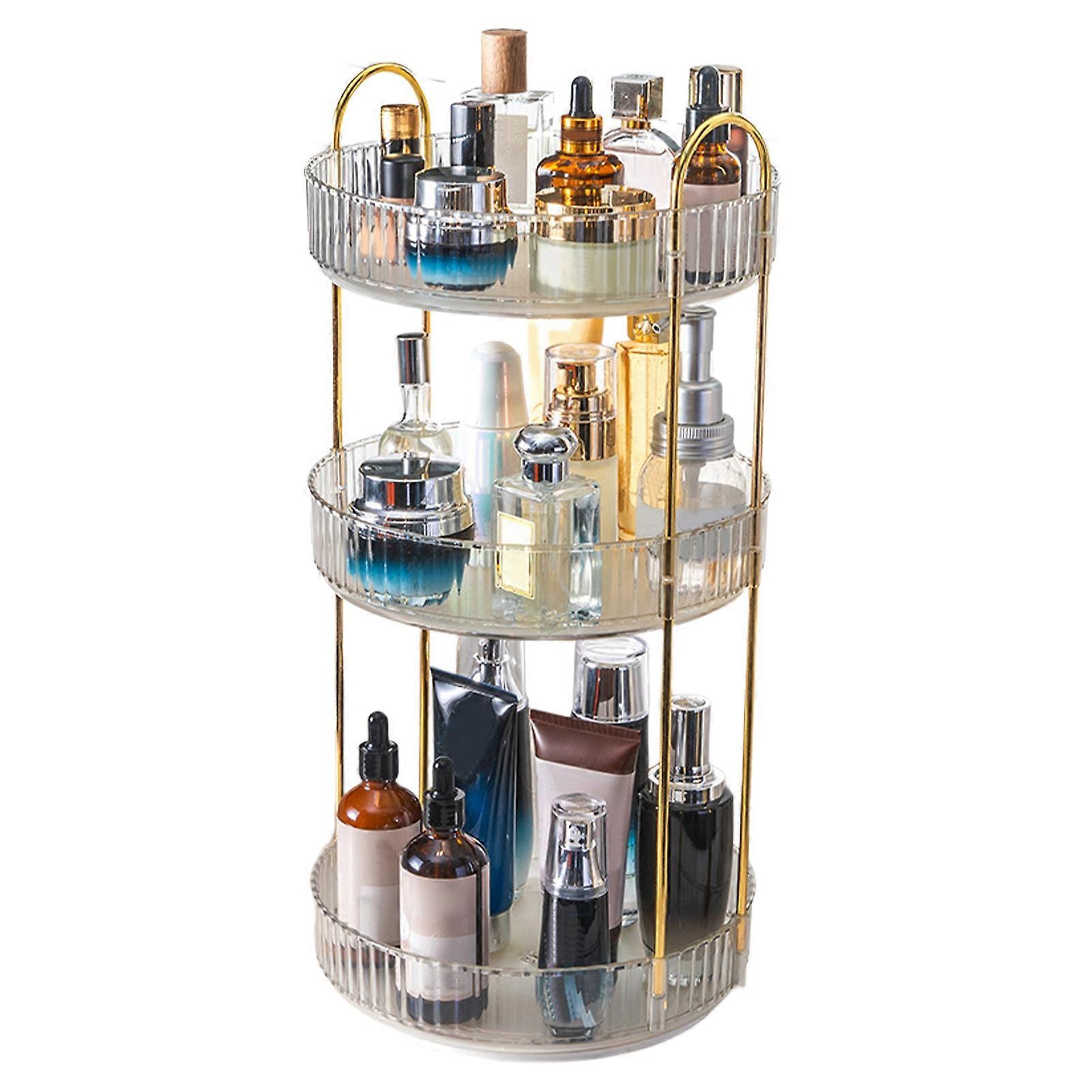Makeup Storage Shelf High-Capacity Multi-layered Stable Base Good Load-bearing Raised Edge Design Desktop 360-degree Rotating Makeup Storage Holder Ho