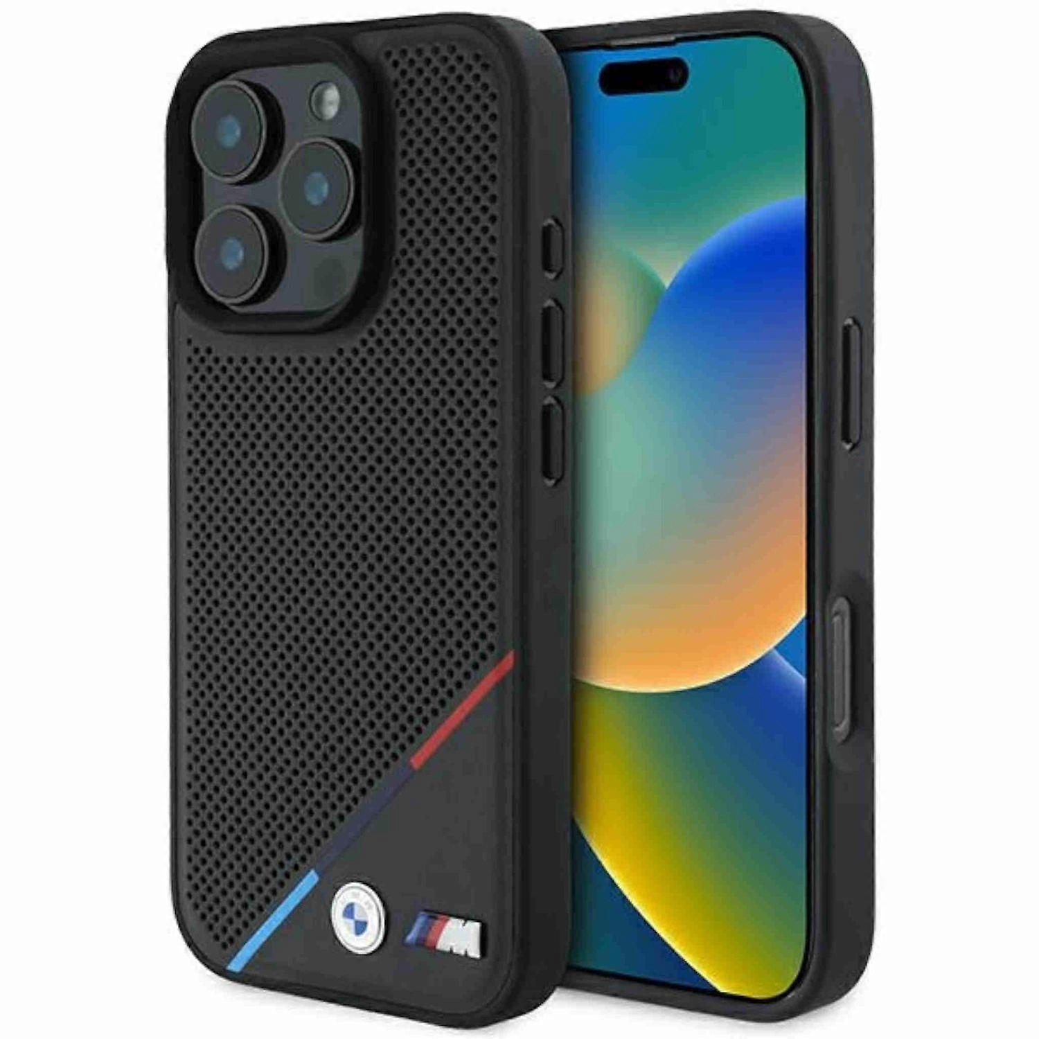 BMW Apple iPhone 16 Pro Hardcase Perforated Tricolor Line MagSafe