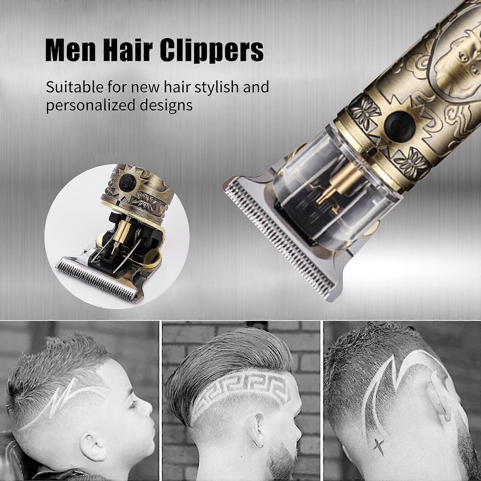 Bronze Digital Display (Complete Set) Men's Electric Professional Hair Clipper Cordless Rechargeable T-Blade Closed Hair Clipper with LED Display