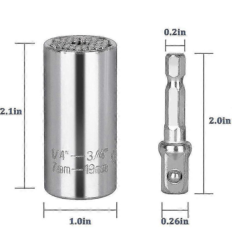 2pcs Universal Socket, 7-19mm Universal Socket Wrench, Multifunctional Hand Tool Wrench Adapter Drill Repair Tool
