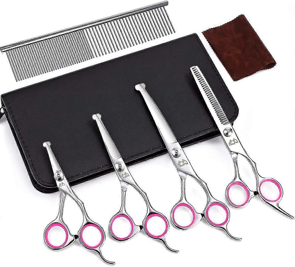 Dog Grooming Scissors Kit With Round Tip, 5 Piece Cat And Dog Scissors, Stainles