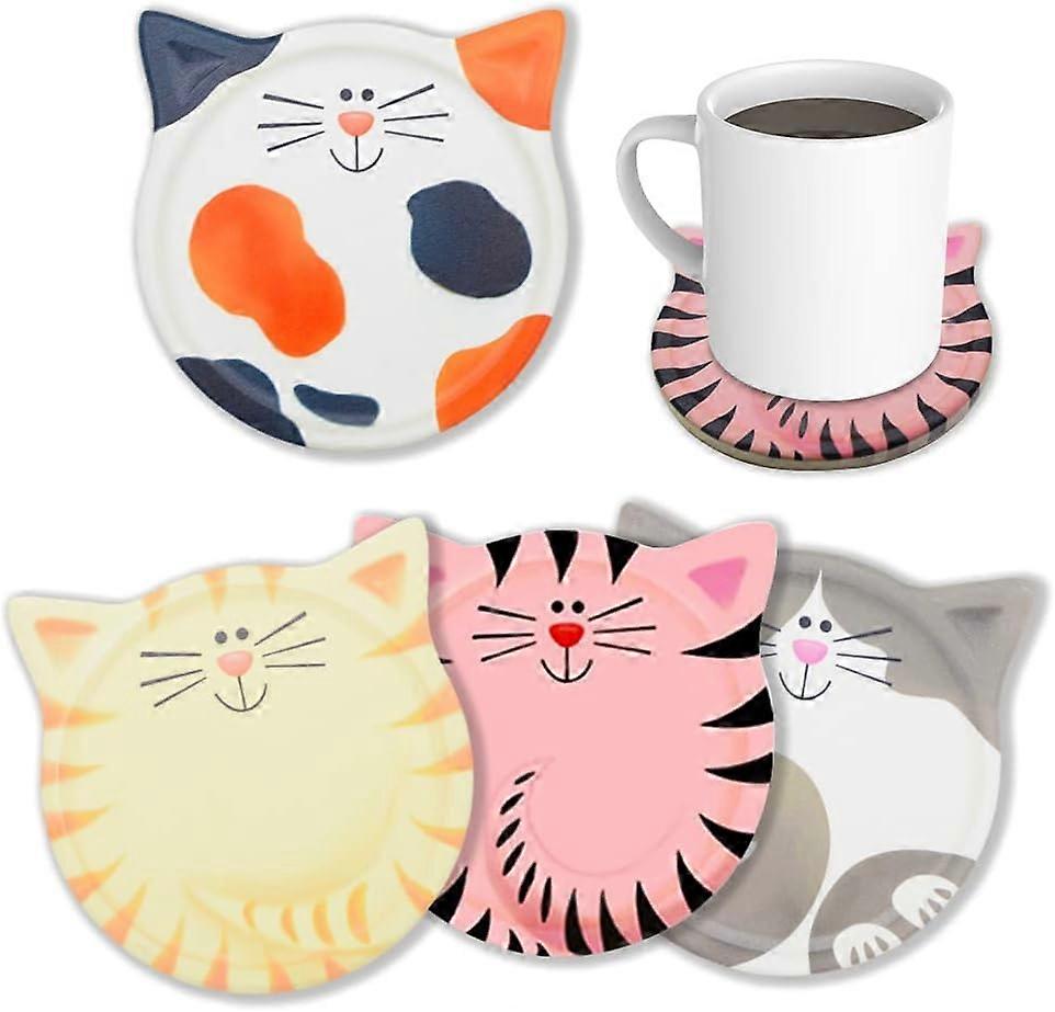 飲み物吸収性のための面白いコースター、猫の形をしたセラミックコースター4個セット、猫愛好家のためのユニークなギフトのアイデア、バーダイニングテーブルの装飾新築祝い誕生