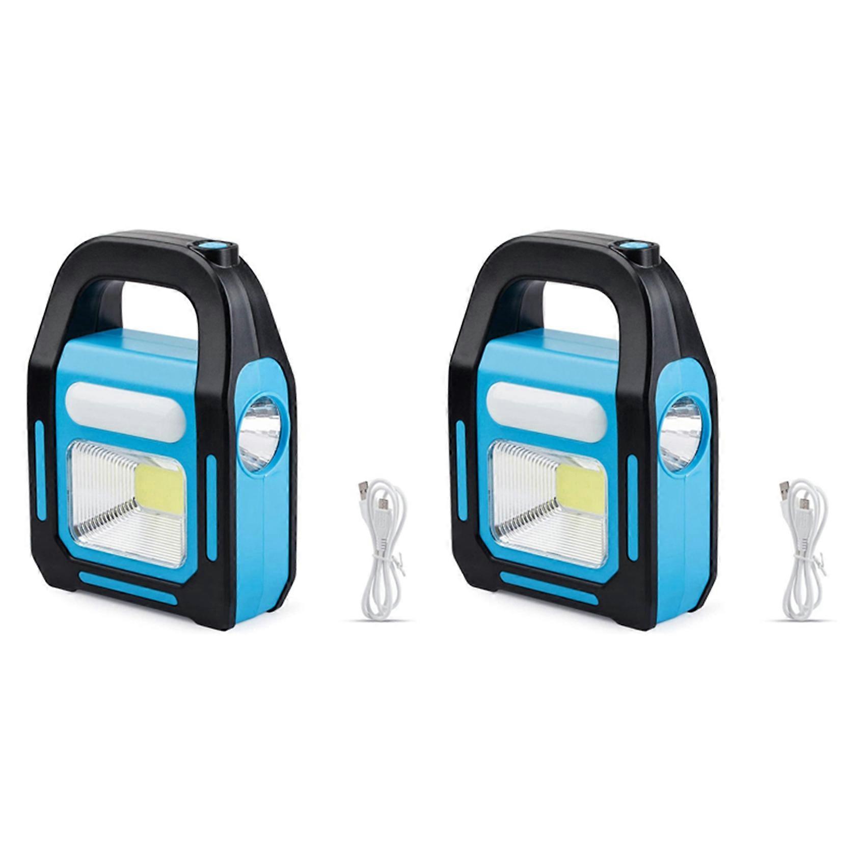 2X 3 in 1 Solar USB Rechargeable COB LED Camping Lantern, Charging for Device, Waterproof Emergency