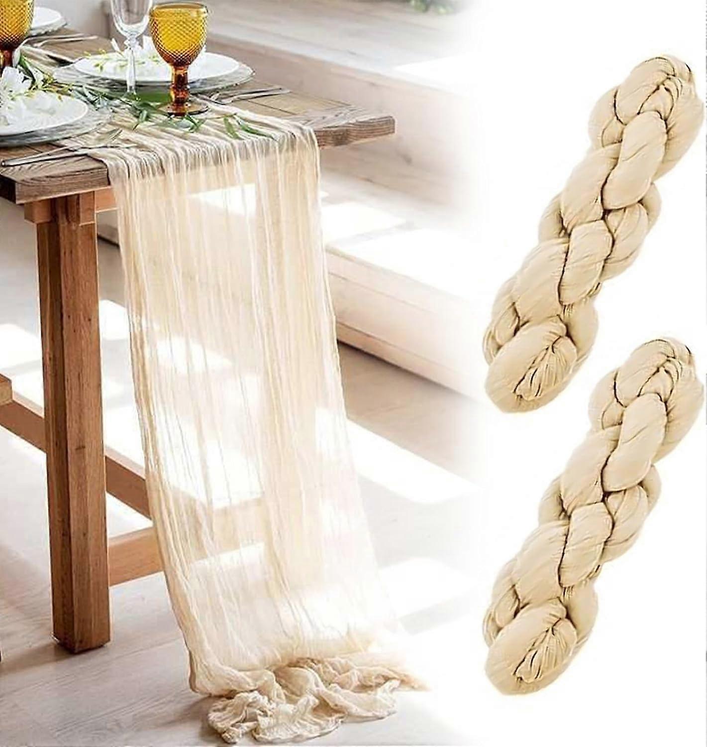 Tafelloper kaasdoek boho, 2 stuks tafeldecoratie, 400x90 cm