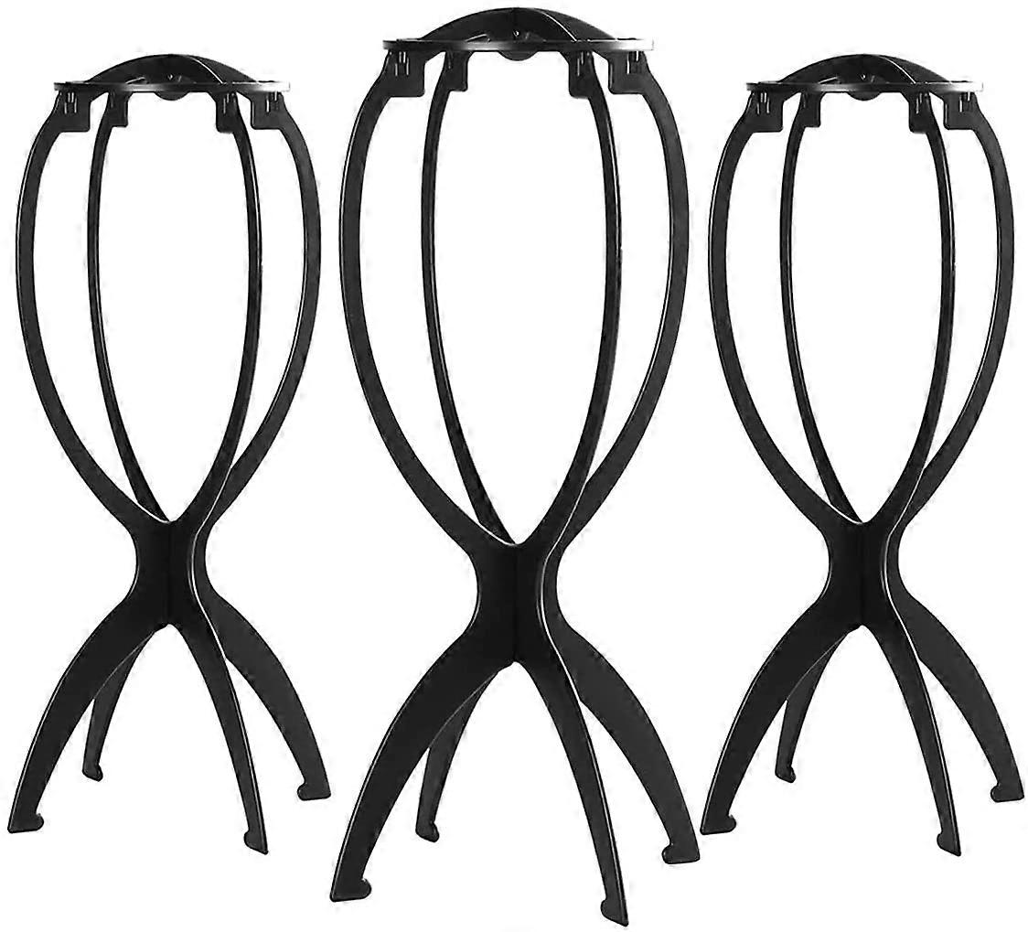 Black Wig Stand, Portable Wig Head, 3 Pieces