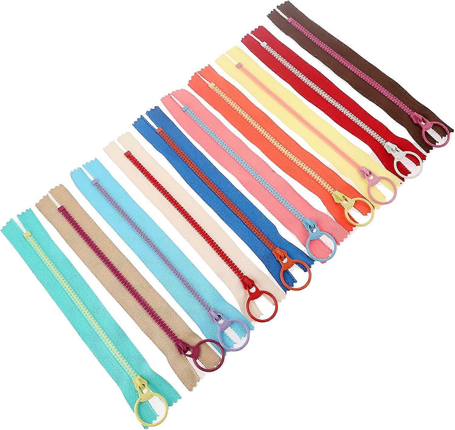 Lot of 10 Resin Zippers of 10 different colors 10cm and Ring Zip