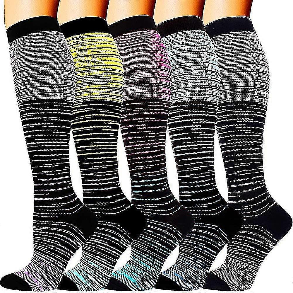 5 Pairs Compression Socks For Men Women 20-30 Mmhg For Running Nurses Flight