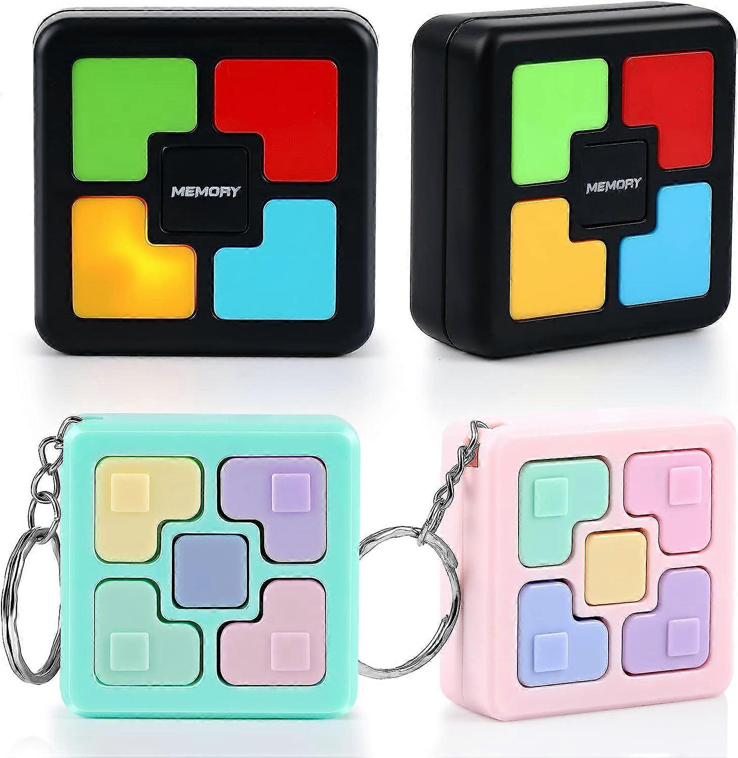 4 Pcs Memory Game Toys, Fun Games for Boys Girls, Memory Training Puzzle Toy, Electronics Handheld Games Flashing Cube, Mini Games Keychains for Teens
