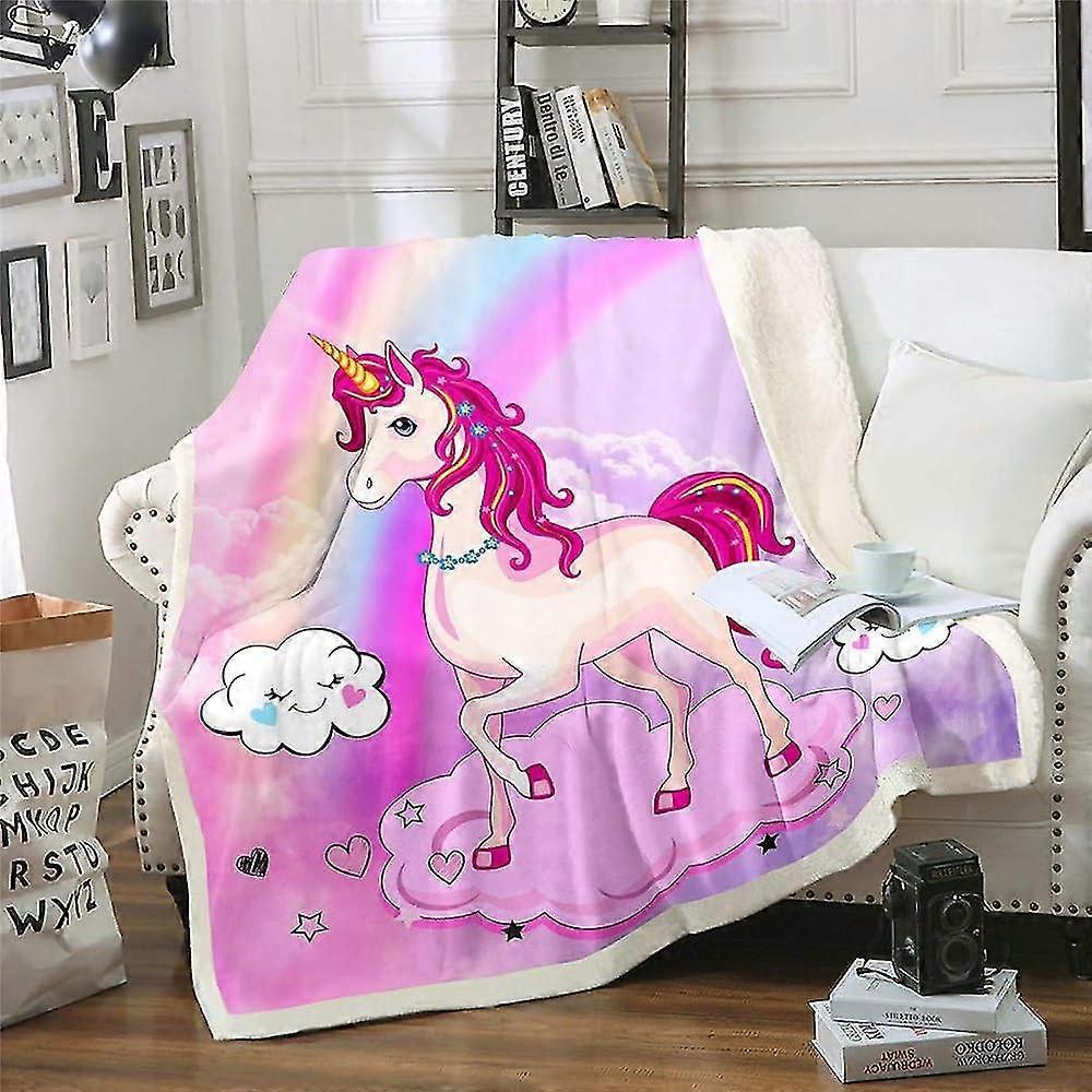 بطانية أفخم يونيكورن لطيف الوردي حالمة الحصان المطبوعة بطانية الصوف الكرتون السحري شيربا رمي بطانية للسرير ids10655