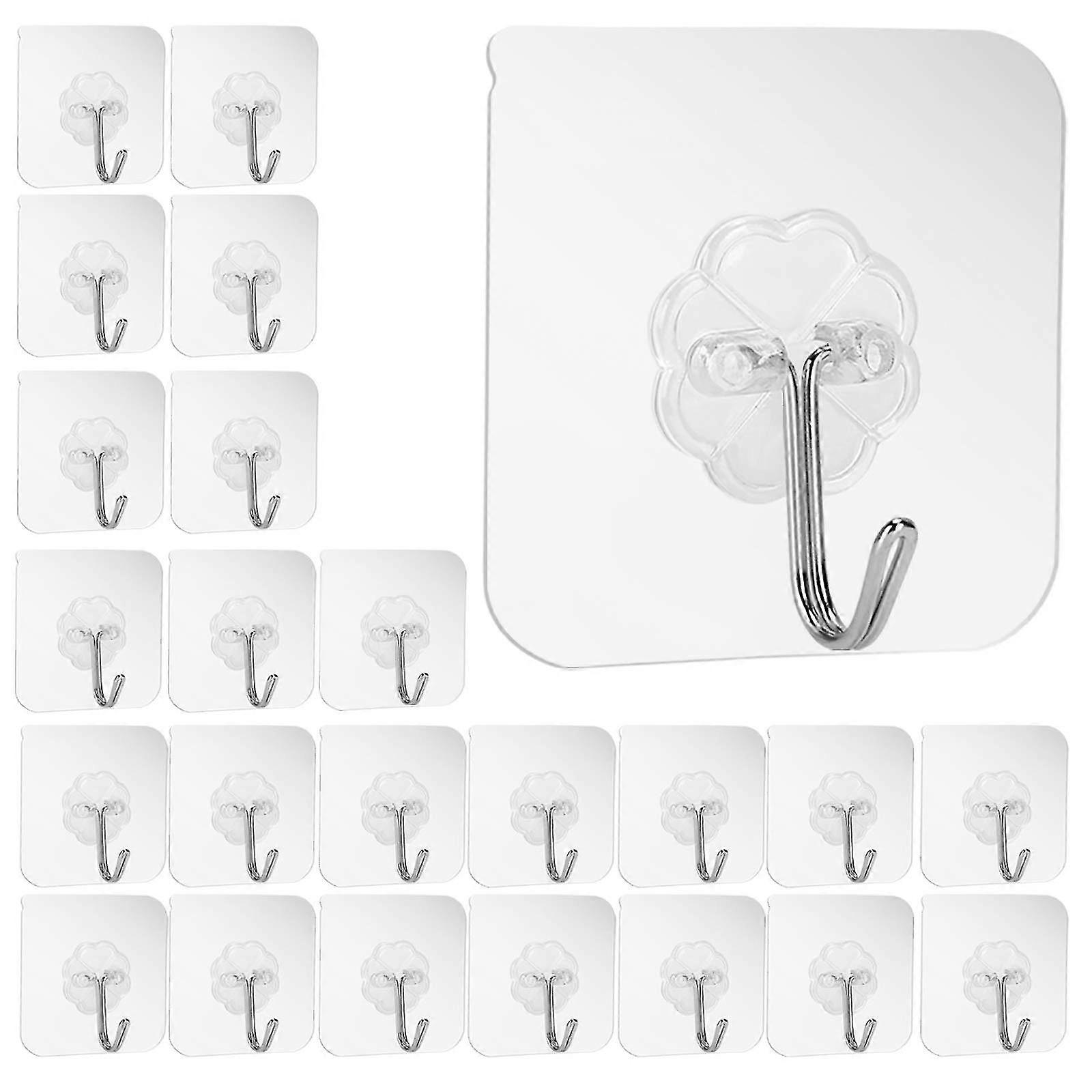 Adhesive Hooks Transparent Reusable Waterproof Oilproof 24pcs