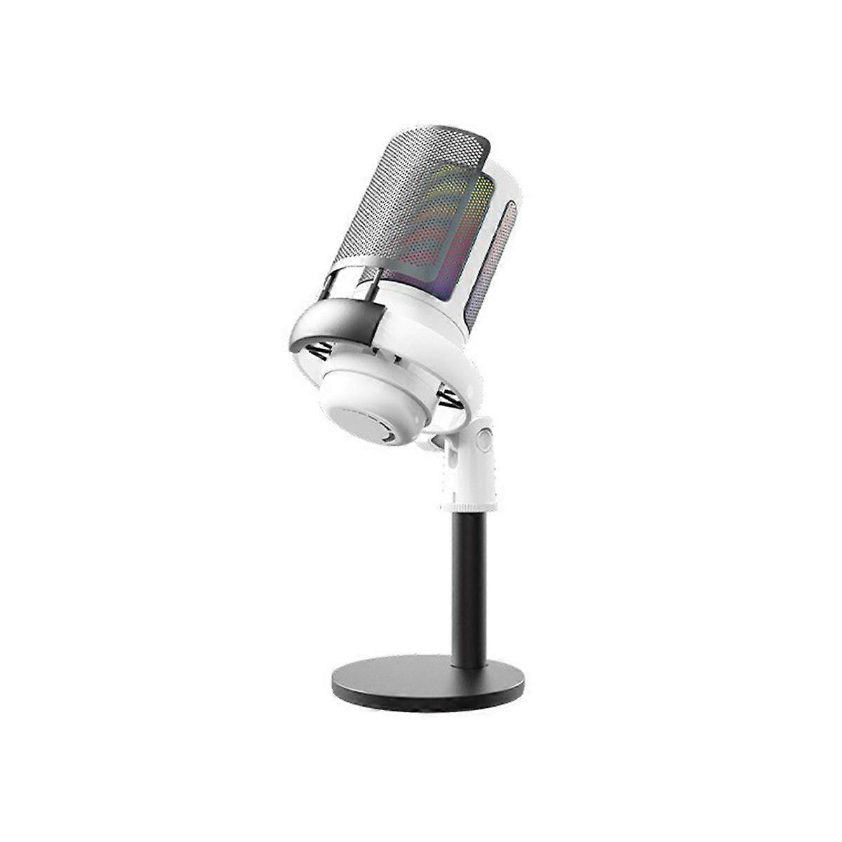 USB Gaming Condenser Microphone Computer Recording Microphone RGB Lighting Capacitor Microphone Whi