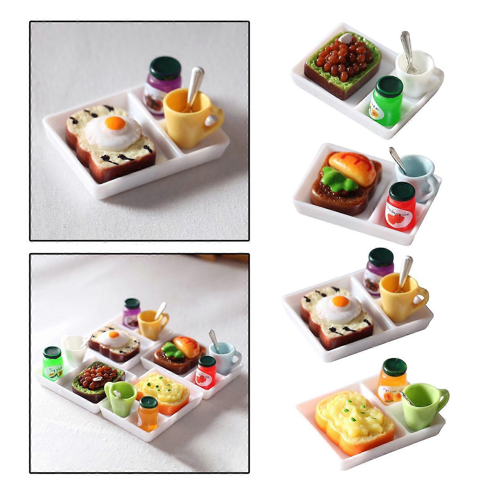 4x Simulation Breakfast Toast & Jam Kitchen Play for 1/12 Dollhouse