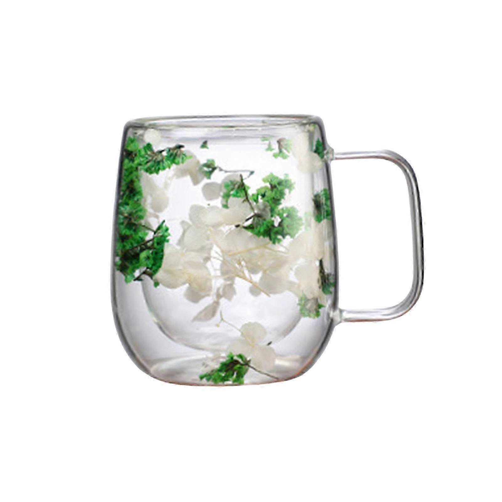 Tasse en verre à double paroi de 250 ml, transparente, motif floral, large ouverture, avec poignée, isotherme, pour café, thé, chocolats