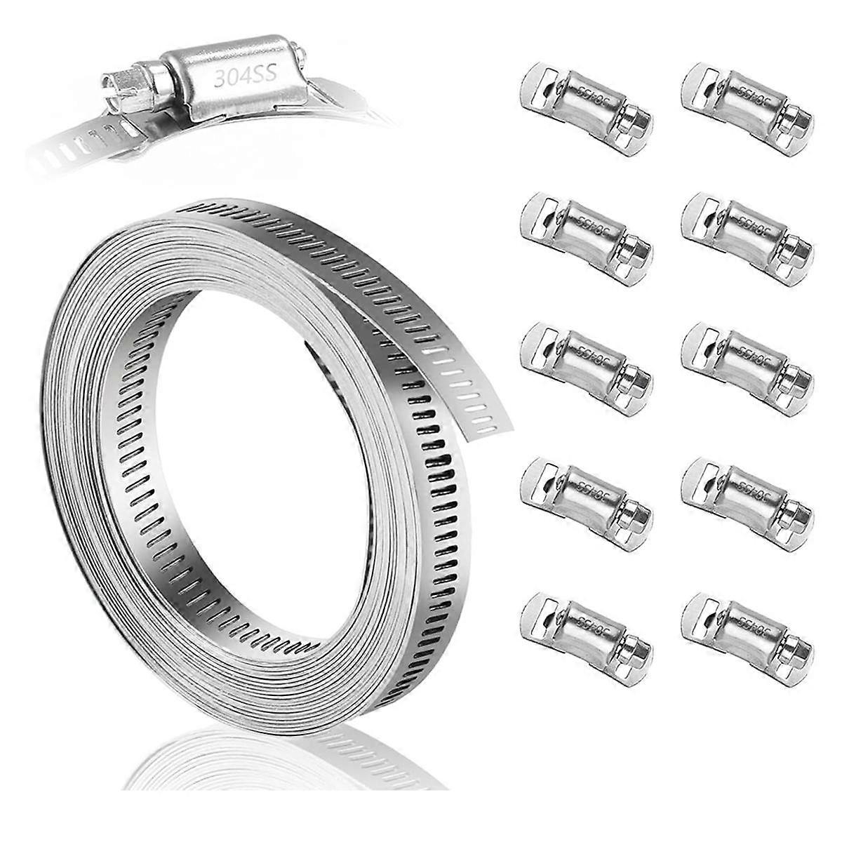 Hose Clamp 12ft 10 Pieces Strong Fastener Combo Kit Adjustable Pipe Clamp Band Clamp for Pipeline A