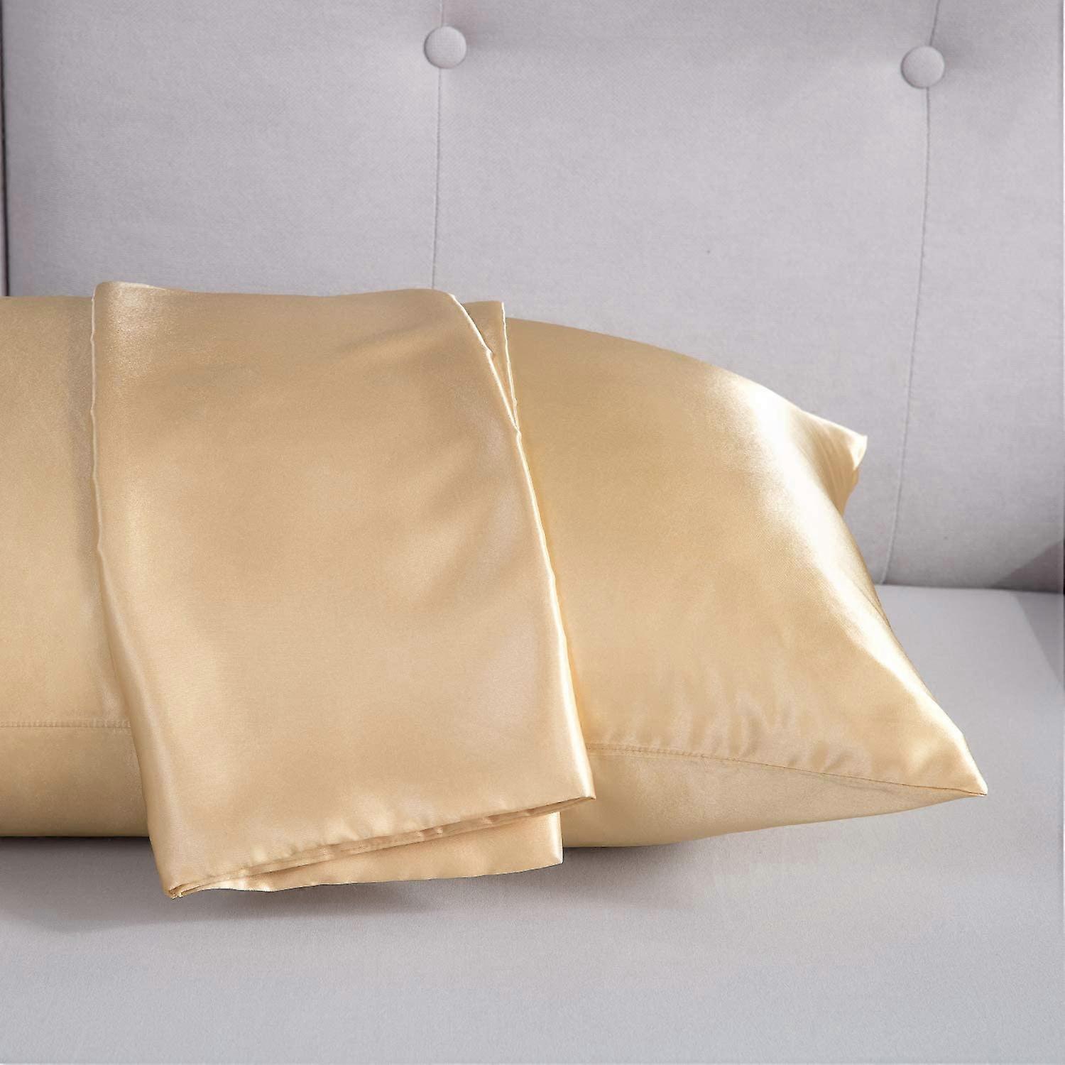 Satin Pillow Cases 2 Pack - Champagne Pillowcase for Hair and Skin Standard Size with Envelope Closure, 50 x 75 cm