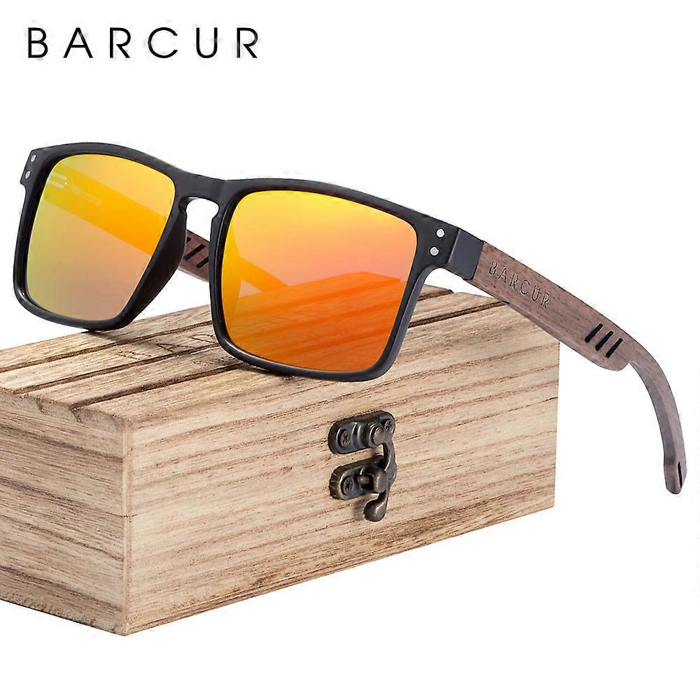 BARCUR Men's Sunglasses for Men Brand Designer Natural Walnut Wood