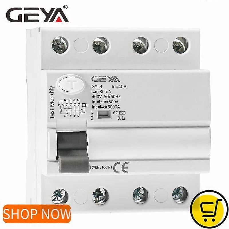 GEYA GYL9 AC Residual Current Circuit Breaker Differential Breaker Safety Switch 4P 25A 40A 63A 80A 100A ELCB 30mA 100mA 300mA