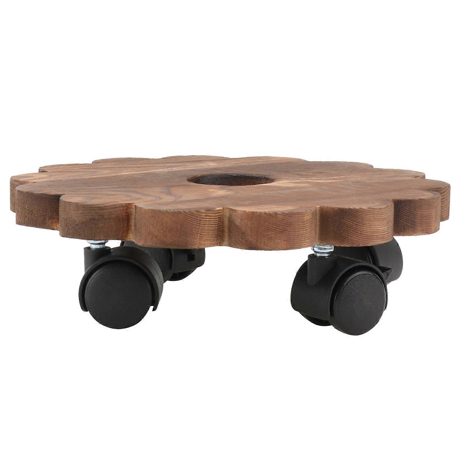 1pc Movable Flower Pot Stand Rolling Planter Pallet Rolling Tray (Light Brown)