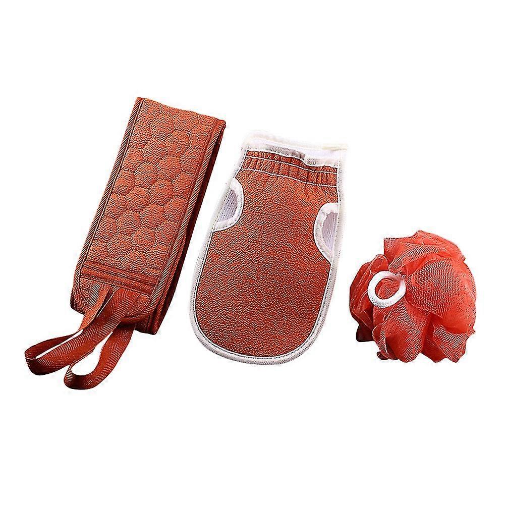 3pcs/set Bath & Shower Towel + Bath Mitt + Bath Ball #orange