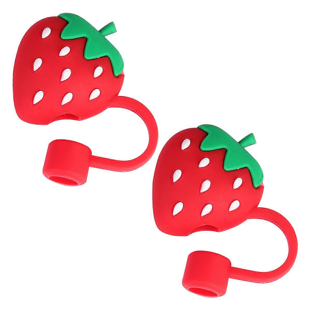 2 stuks mooie vorm stro tips cover siliconen rietje plug voor stro (aardbei)