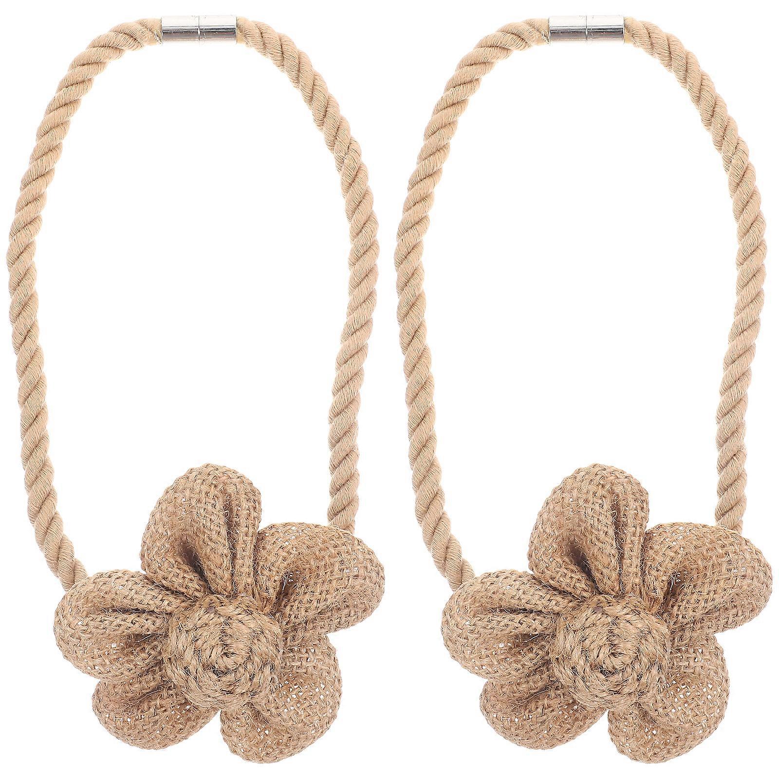 2pcsカーテンタイバックコットンリネンフラワードレープネクタイカーテン磁気カーテンホールドバック