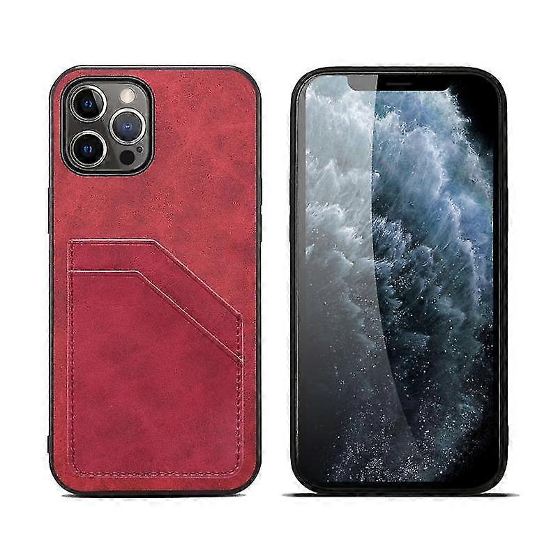 For Iphone 13 Pro Max Card Slots Full Coverage Pu+tpu Phone Case (red)