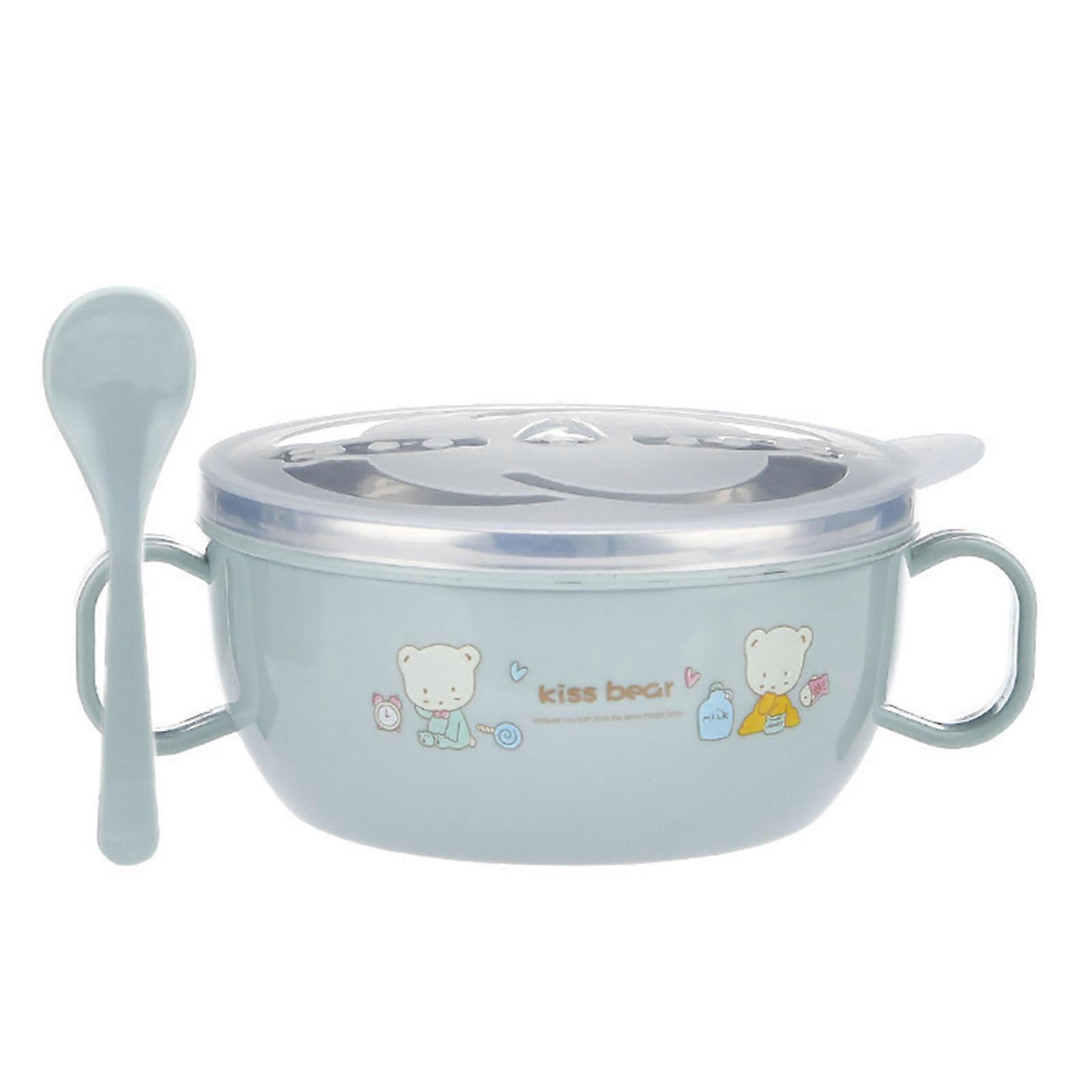 Kids Training Bowl Resistência à queda Resistente a altas temperaturas com tampa fácil de limpar Punhos duplos Dustproof aço inoxidável desenhos animados Kids Bowl Toddlers