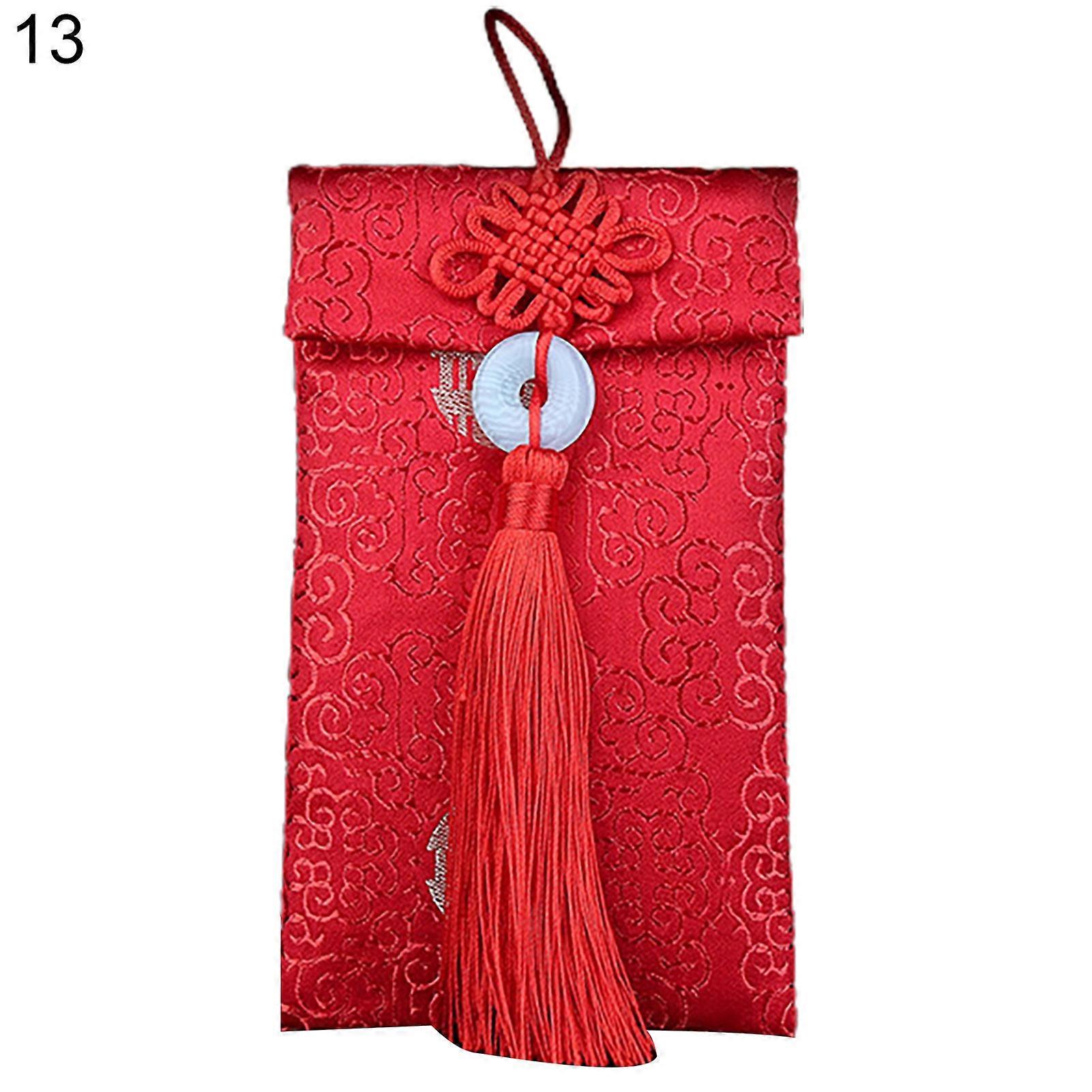 Propitious Clear Pattern Red Envelope Satin Auspicious Elegant Lucky Money Bag for New Year Qinhai