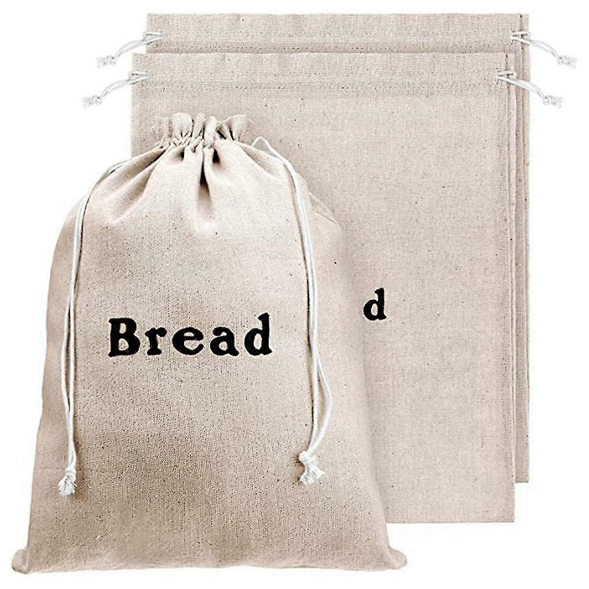 Linned brødposer (3 pakker) Burlap genanvendelig snøre brødposer Ubleget brød Bagværk poser ha