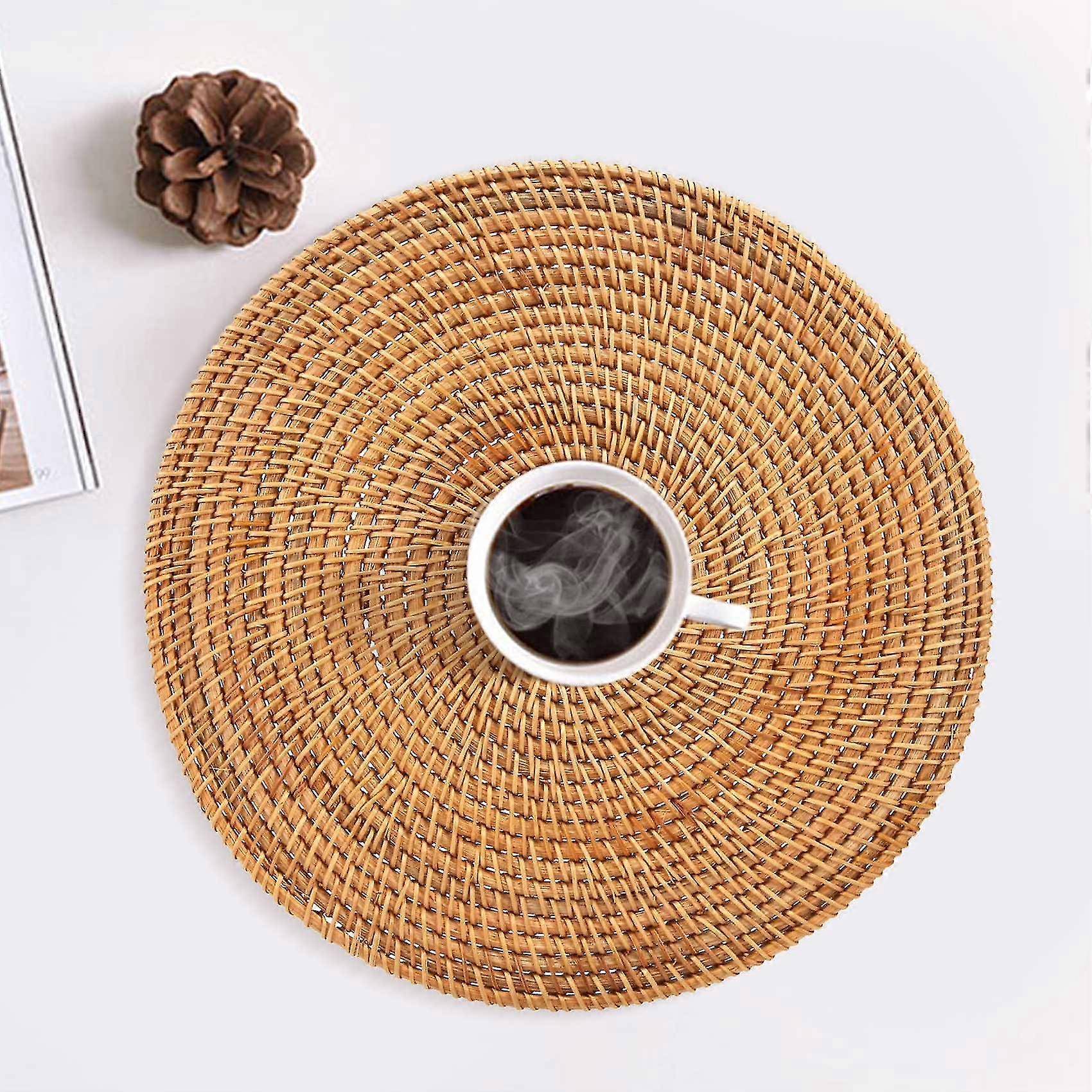 Handwoven Rattan Placemats,Round Wicker Table Mats, Natural Woven ...