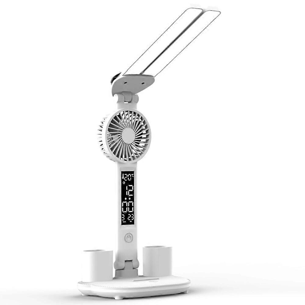 Milageto Led Desk Lamp Table Lamp With Fan Multifunctional 3 Lighting Modes Office Lamp Eye Protection Reading Lamp For Study Living Room Home, Rechar