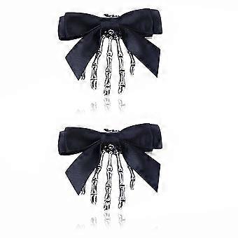 2 Pcs Esqueleto Mão Grampos de Cabelo com Bowknot - Cute Skull Claw Grampos de cabelo para meninas