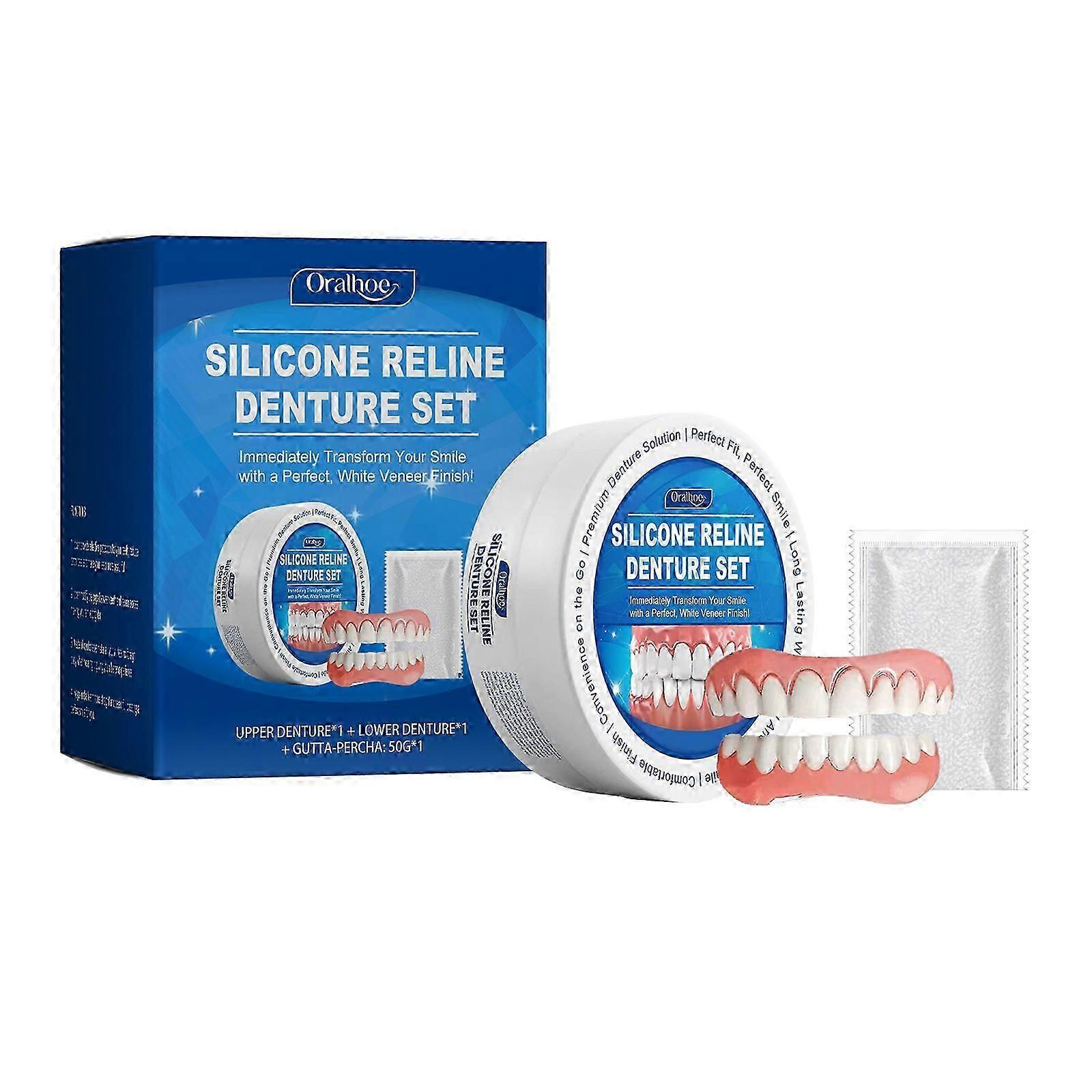 Soft Denture Reline Kit, Denture Kit, Teeth Set, Snap On Dentures Teeth Silicone Denture Top And Bottom Denture