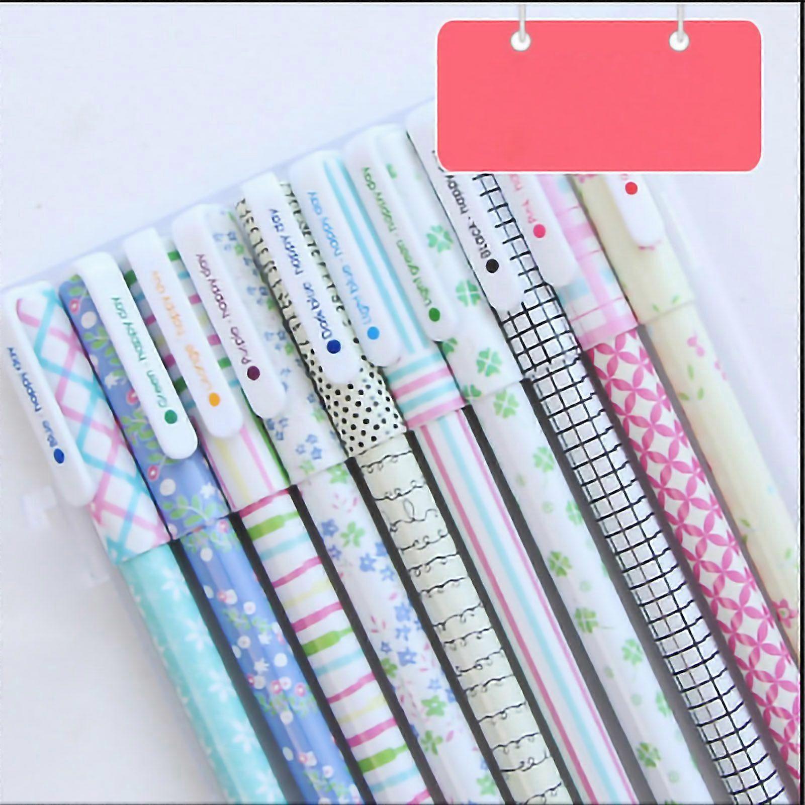 10 Pcs Pen Set Cute Pattern Round Plastic Needle Tip Gel Ink Pens for School Office Simple Pattern (Color)