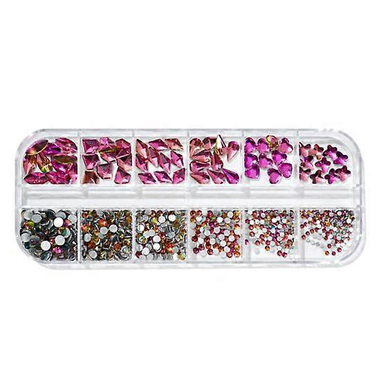 12Grids/Box Nail Art Rhinestone Flat Back Non-Drop Lightweight Mixed Colorful AB Nail Art Glitter Decorations