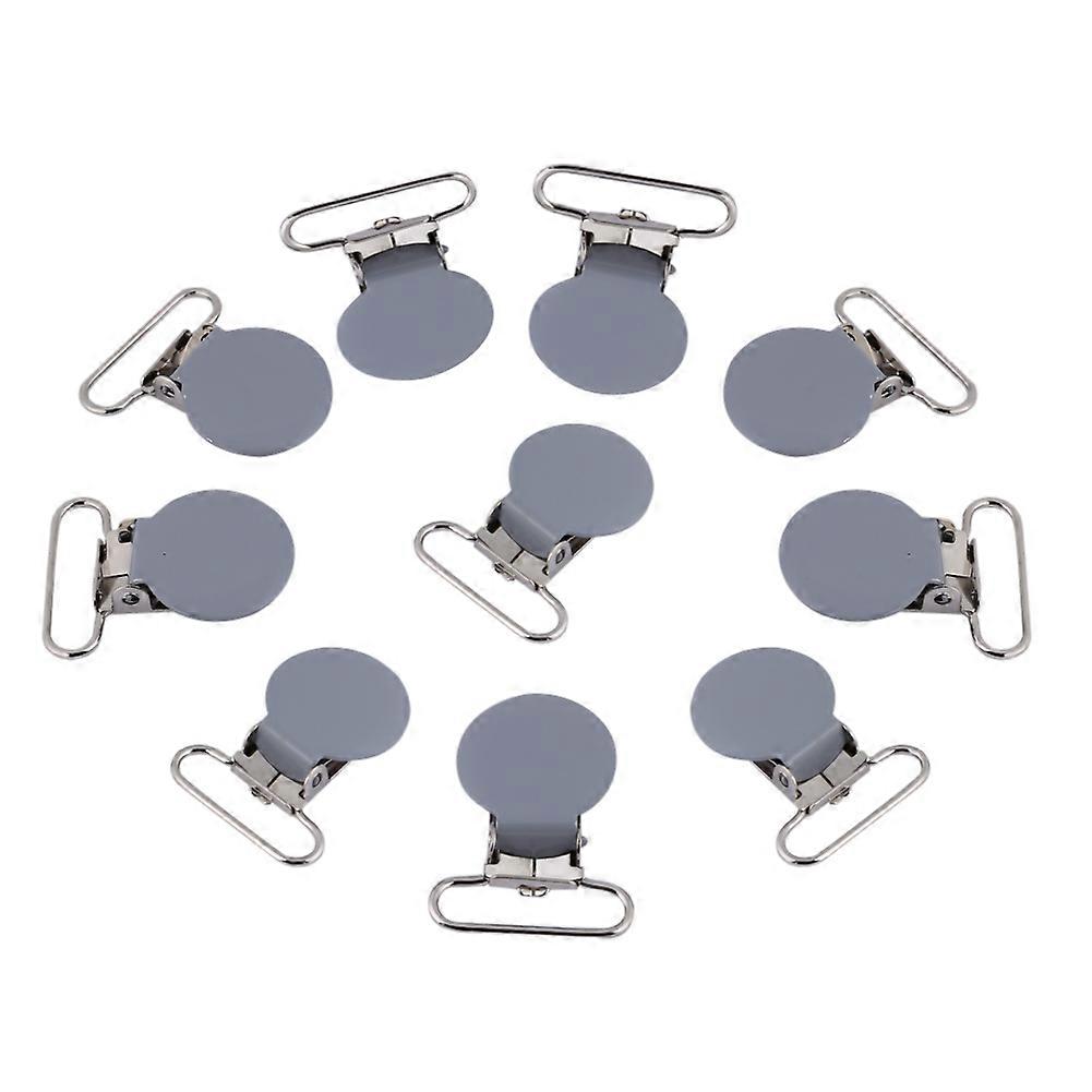10Pcs 25mm Round Suspender Braces Pacifier Strap Holder Clip DIY Making Supplies(Gray)