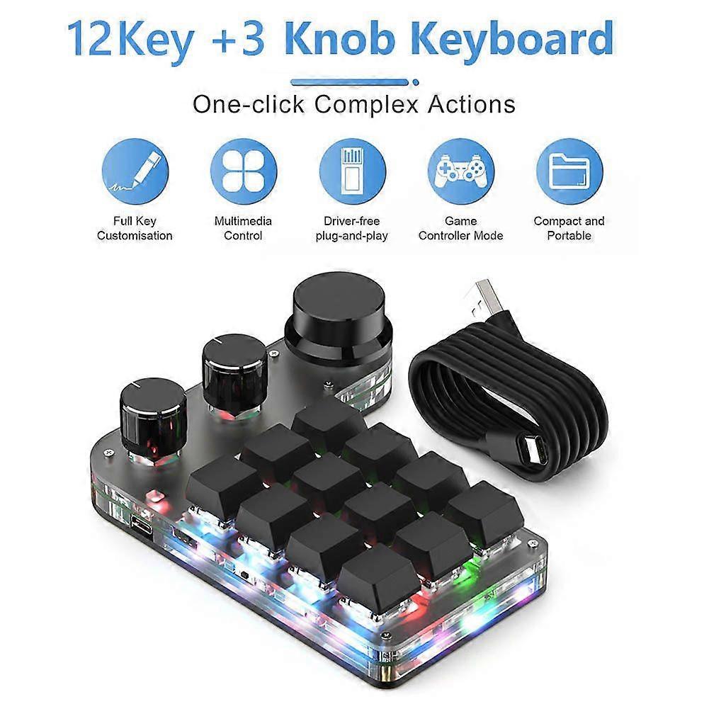 Wireless Bluetooth Programming Macro Custom Knob BT Keyboard RGB 12 Key Copy Paste Mini Button Gaming Keypad Mechanical Macropad