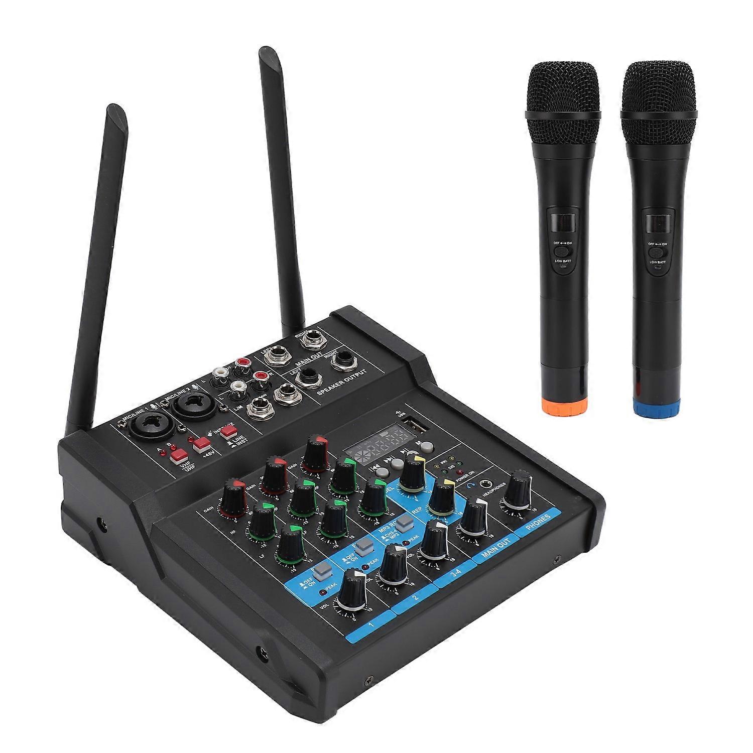 Wireless Microphone Mixer Bluetooth USB 2Pcs Wireless Microphones 4 Channel Sound Mixer Board Mixing