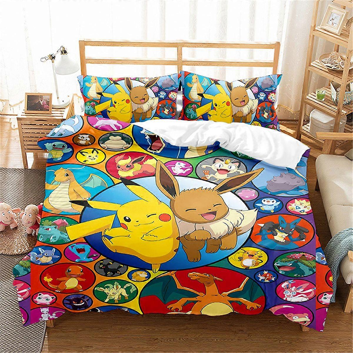 x631 LençóisAnime Design Conjunto de capa de edredão, Pikachu Capa de cama e fronha * cm, Conjunto de cama infantil dos desenhos animados com zíper Conjunto de cama de 3 peças