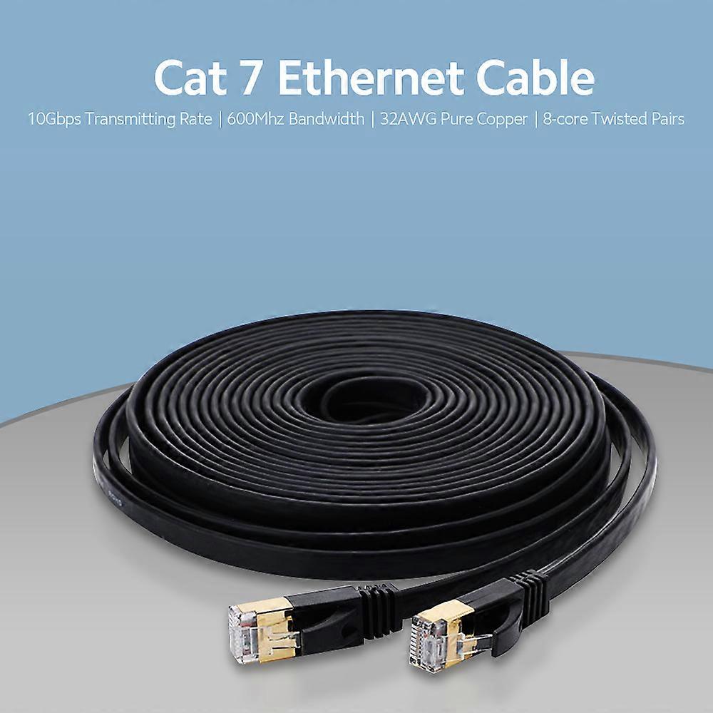 Cat 7 Ethernet Cable 32AWG Oxygen-free Copper 10Gbps High Speed 600Mhz Bandwidth Flat Internet Network LAN Patch Cord, Black 0.5m