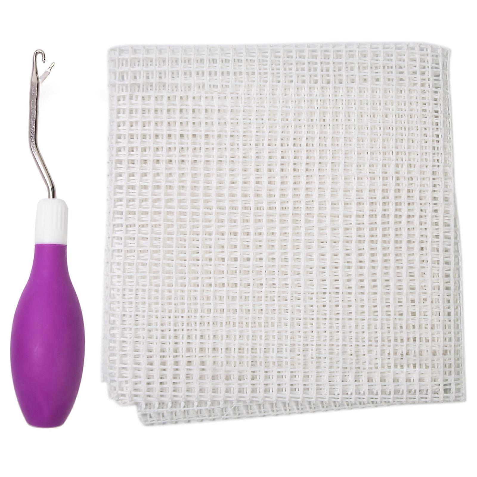 Bent Locking Hook with Mesh Canvas for Carpet Making Art Craft, Crochet Hook with Locking Hook, Comfortable to Grip  Purple