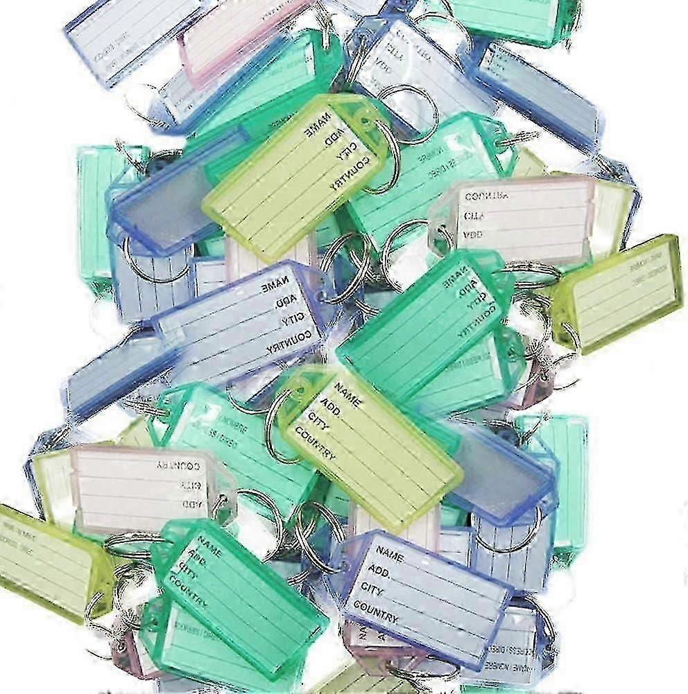 2024 Suitable 50 Pcs Metal Keychain Colorful Plastic Key Fobs Luggage Name Card Label Tag Keyring Keyring Mixed