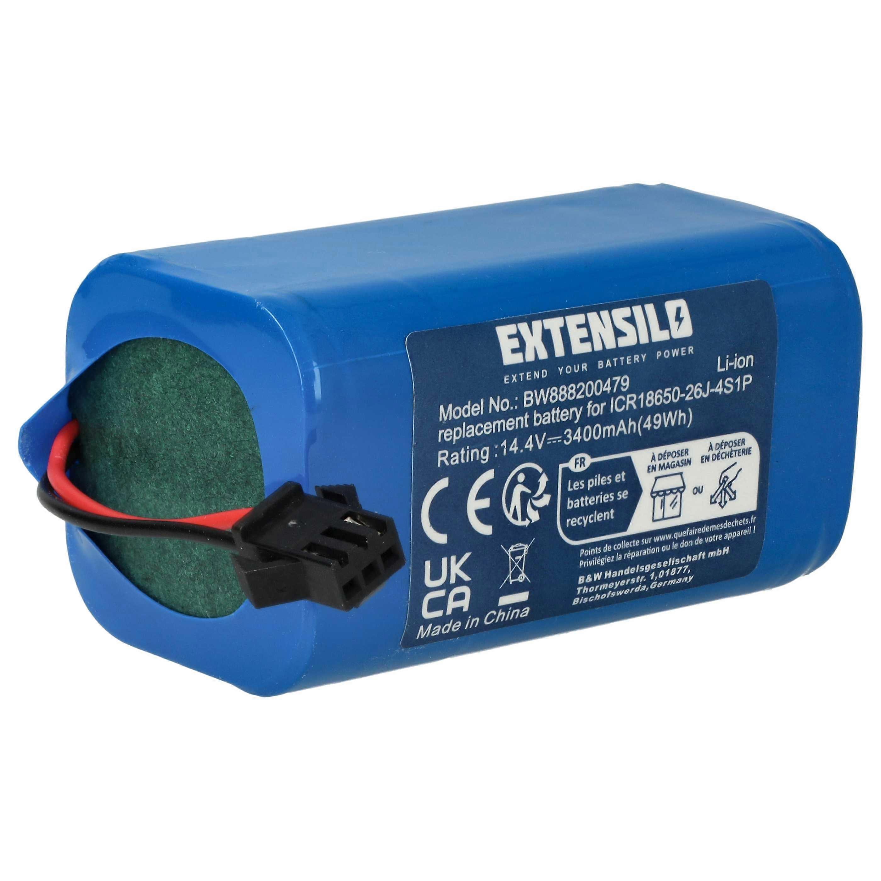 EXTENSILO Batteria compatibile con Shark ION RV700, RV720, RV750, RV755 Robot Aspirapolvere Blu (3400 mAh, 14,4 V, Li-Ion)