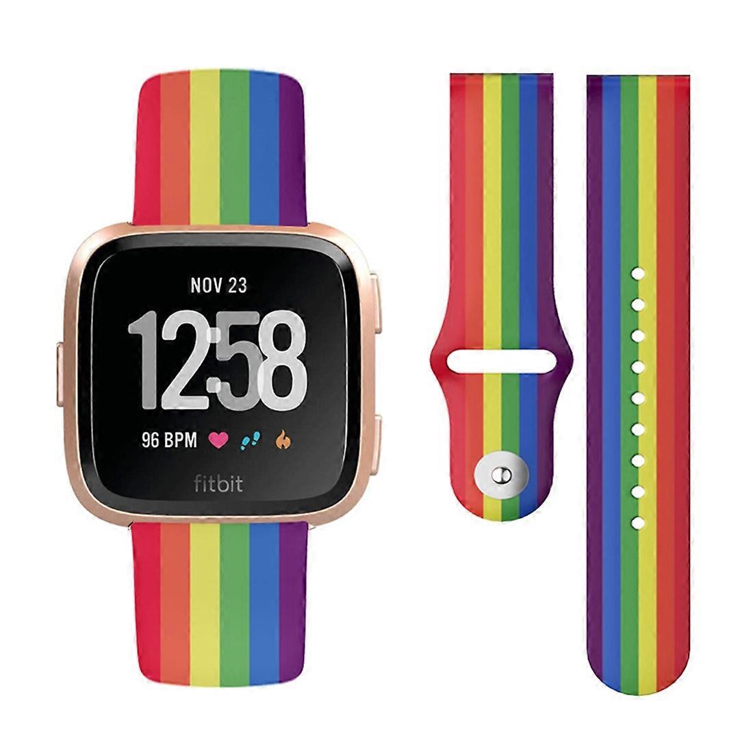 Para Fitbit Versa 2 / Lite 22mm hebilla inversa correa de reloj de silicona impresa (arco iris)