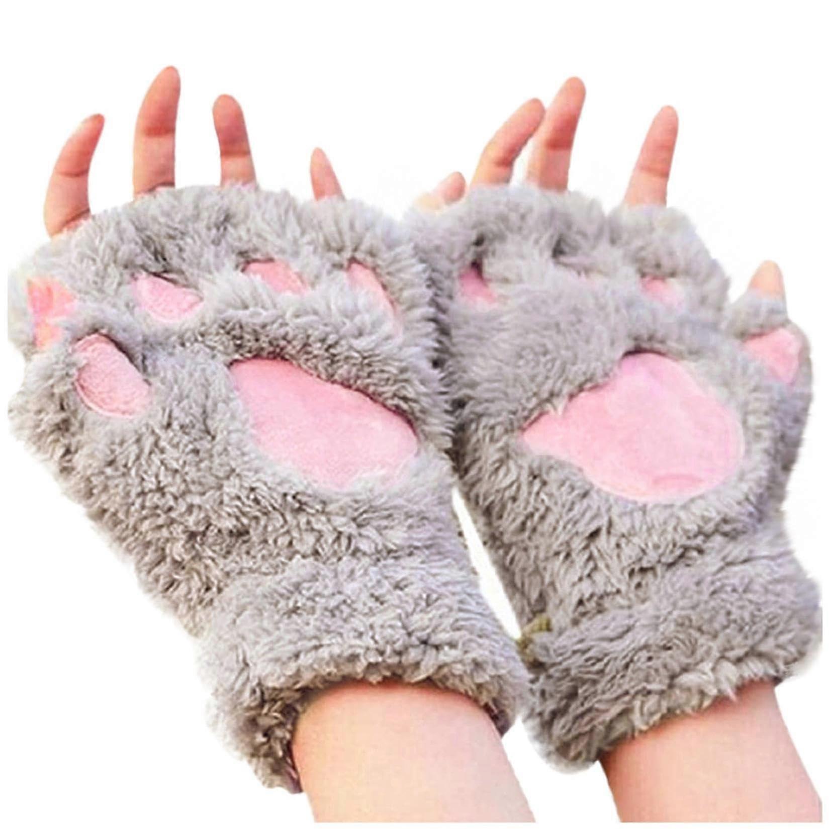 Cat Gloves for Winter Warmth, Imitation Plush Material, Soft Touch, One Size Fits All, Cozy Cat Paw Design