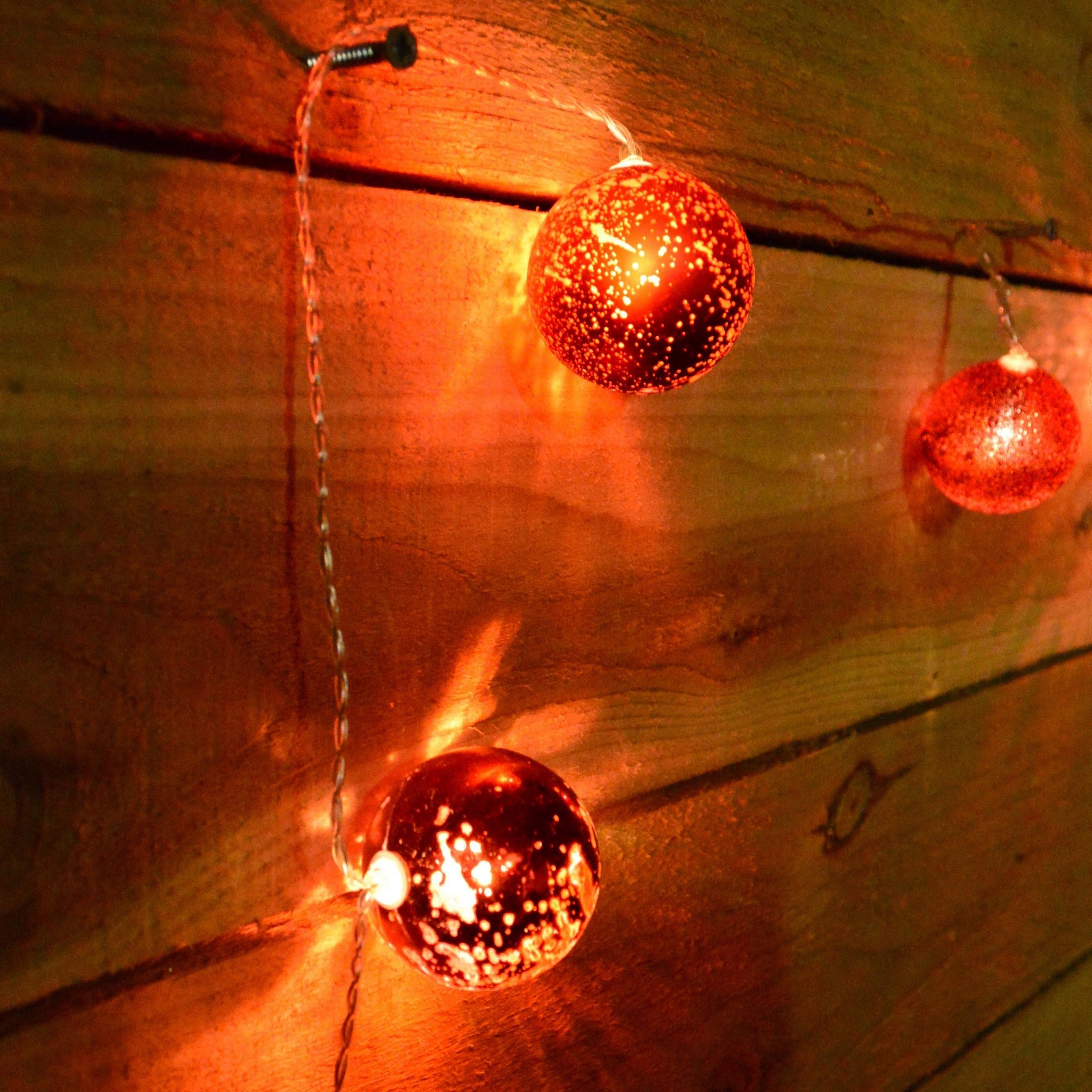 12X50mm Decorative Led Battery Powered 3 Design Red Bauble String Lights